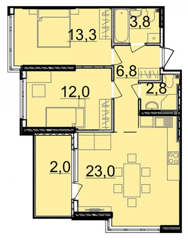 Планировки двухкомнатных квартир 63.7 м^2